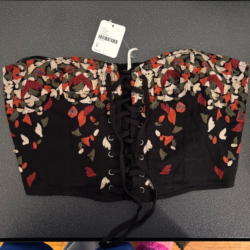 NWT Free People Floral Embroidered Lace-Up Bustier